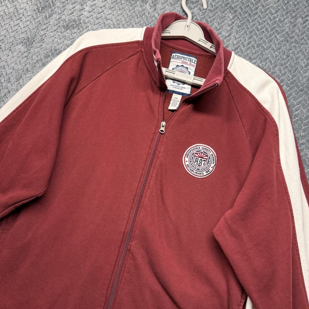 Aeropostale Track Jacket Y2K Men's XXL Full Zip Burgundy Varsity 1987
